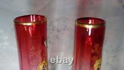 TWO MONT JOYE VASES RICH ROSE With PANSIES, BOTH IN GREAT CONDITION. NOT MOSER