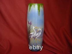 Tall Antique French Enameled Glass Vase, Art Nouveau