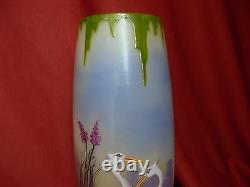 Tall Antique French Enameled Glass Vase, Art Nouveau