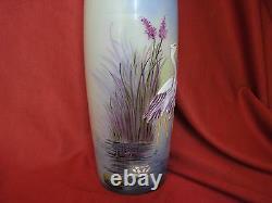 Tall Antique French Enameled Glass Vase, Art Nouveau