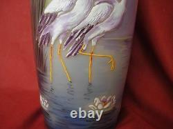 Tall Antique French Enameled Glass Vase, Art Nouveau