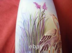 Tall Antique French Enameled Glass Vase, Art Nouveau