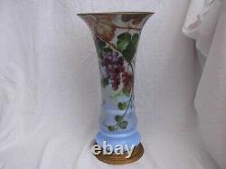 Tall Antique French Enameled Glass Vase, Art Nouveau, Gilt Bronze Mount, Signed