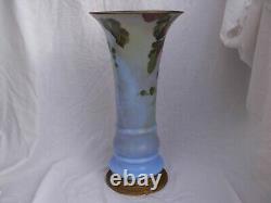 Tall Antique French Enameled Glass Vase, Art Nouveau, Gilt Bronze Mount, Signed