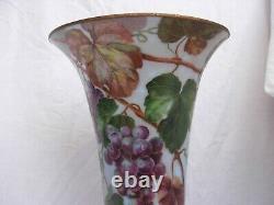 Tall Antique French Enameled Glass Vase, Art Nouveau, Gilt Bronze Mount, Signed