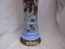 Tall Antique French Enameled Glass Vase, Art Nouveau, Gilt Bronze Mount, Signed