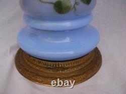 Tall Antique French Enameled Glass Vase, Art Nouveau, Gilt Bronze Mount, Signed