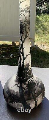 Tall Antique Signed Richard French Cameo B/w Vase