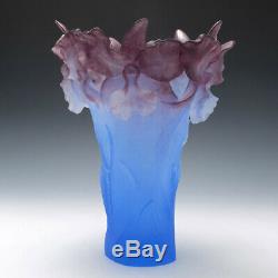 Tall Daum Pate de Verre Vase Bearded Irises