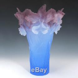 Tall Daum Pate de Verre Vase Bearded Irises