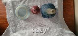 Three Vintage DAUM NANCY Art Glass VASES BOWL All Signed Blues Reds LtBlue Gilt