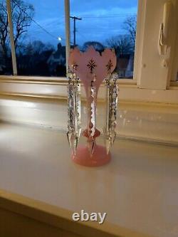 Trio of Antique 19th Century French Opaline Two Vases and a Mantle Lustre