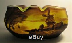 Unique & Large MULLER FRES LUNEVILLE French Cameo Glass Vase with Boats c. 1910