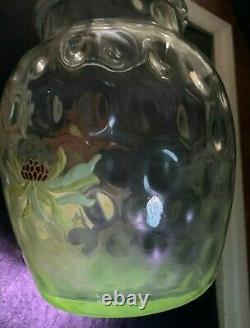 Uranium Art Nouveau Glass Vase Dahlia Mums Optic Enameled French Galle Legras