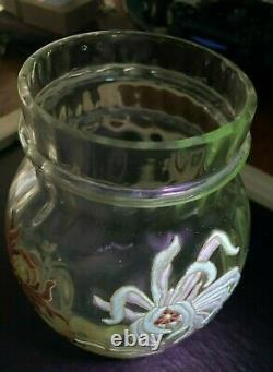 Uranium Art Nouveau Glass Vase Dahlia Mums Optic Enameled French Galle Legras