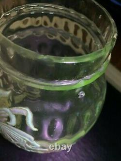 Uranium Art Nouveau Glass Vase Dahlia Mums Optic Enameled French Galle Legras