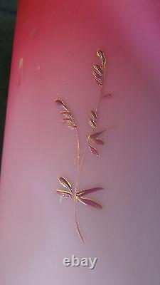 VINTAGE FRENCH ART GLASS PAIR OF PINK SATIN VASES With GOLD LEAVES