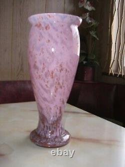 VINTAGE FRENCH ART GLASS PINK VASE C. MEISENTHAL A. DELATTE DEGUE SIGNED ca 1900