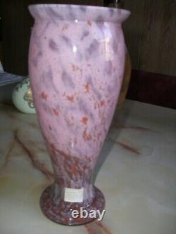 VINTAGE FRENCH ART GLASS PINK VASE C. MEISENTHAL A. DELATTE DEGUE SIGNED ca 1900