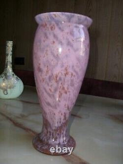 VINTAGE FRENCH ART GLASS PINK VASE C. MEISENTHAL A. DELATTE DEGUE SIGNED ca 1900