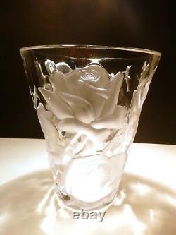 VINTAGE Lalique Crystal ISPAHAN ROSE Centerpiece Vase 9 1/2 Made in FRANCE