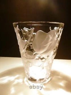 VINTAGE Lalique Crystal ISPAHAN ROSE Centerpiece Vase 9 1/2 Made in FRANCE