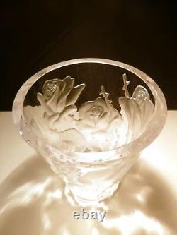 VINTAGE Lalique Crystal ISPAHAN ROSE Centerpiece Vase 9 1/2 Made in FRANCE