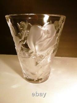 VINTAGE Lalique Crystal ISPAHAN ROSE Centerpiece Vase 9 1/2 Made in FRANCE