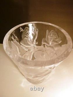 VINTAGE Lalique Crystal ISPAHAN ROSE Centerpiece Vase 9 1/2 Made in FRANCE