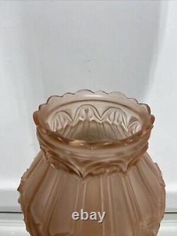 VTG. French Art Deco Satin Pink Frosted Roses Glass Flower Vase