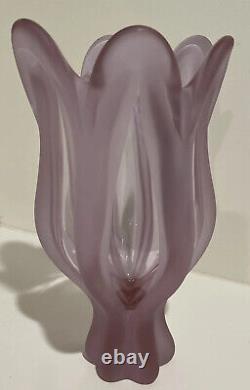 VTG French Art Glass Lalique Style Frosted Delicate Purple Modern Tulip Vase