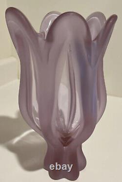 VTG French Art Glass Lalique Style Frosted Delicate Purple Modern Tulip Vase