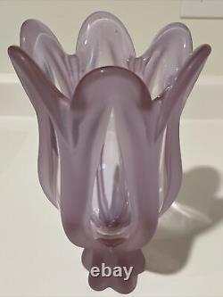 VTG French Art Glass Lalique Style Frosted Delicate Purple Modern Tulip Vase