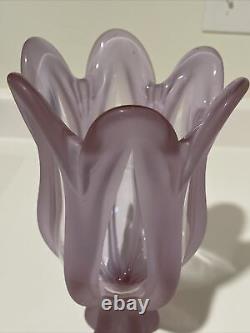 VTG French Art Glass Lalique Style Frosted Delicate Purple Modern Tulip Vase