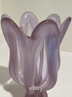 VTG French Art Glass Lalique Style Frosted Delicate Purple Modern Tulip Vase