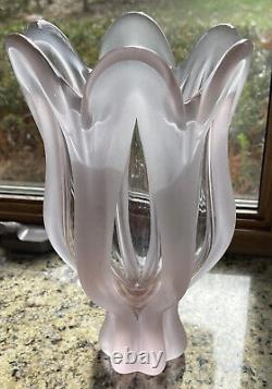 VTG French Art Glass Lalique Style Frosted Delicate Purple Modern Tulip Vase