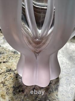 VTG French Art Glass Lalique Style Frosted Delicate Purple Modern Tulip Vase