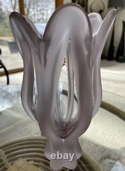 VTG French Art Glass Lalique Style Frosted Delicate Purple Modern Tulip Vase