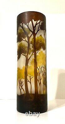 VTG Gallé Style French Art Nouveau Cameo Art Glass Vase Trees Landscape 15