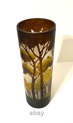 VTG Gallé Style French Art Nouveau Cameo Art Glass Vase Trees Landscape 15