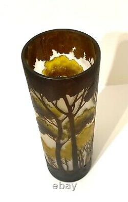 VTG Gallé Style French Art Nouveau Cameo Art Glass Vase Trees Landscape 15