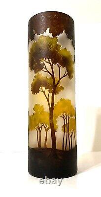 VTG Gallé Style French Art Nouveau Cameo Art Glass Vase Trees Landscape 15