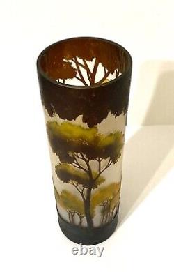 VTG Gallé Style French Art Nouveau Cameo Art Glass Vase Trees Landscape 15