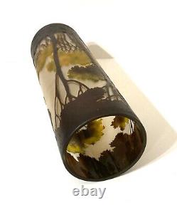 VTG Gallé Style French Art Nouveau Cameo Art Glass Vase Trees Landscape 15