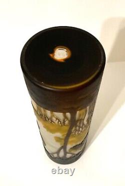 VTG Gallé Style French Art Nouveau Cameo Art Glass Vase Trees Landscape 15