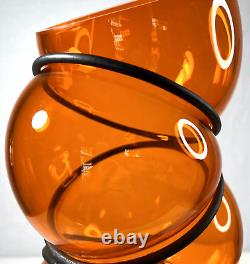 Vanessa Mitrani France Tall Orange 5 Chain Ring Blown Glass Vase 18.25 H Signed
