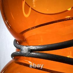 Vanessa Mitrani France Tall Orange 5 Chain Ring Blown Glass Vase 18.25 H Signed