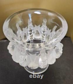 Vase Lalique Crystal Dove Dampierre Clear Frosted Detail Signed French Vintage