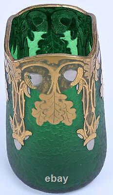 Vase Signed Mt. Joye French Art Glass, Emerald Green Acid Cut