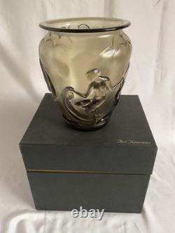 Verlys France Vase The Dancers Art Deco 1930's Smoke Glass Engraved Antique